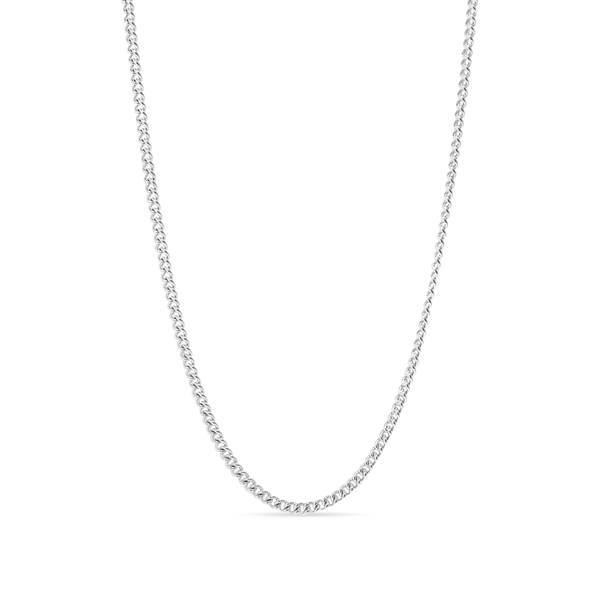Sterling Silver Platinum Plated Diamond Cut Curb Chain