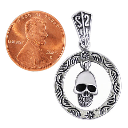 Sterling Silver Circle Skull Pendant