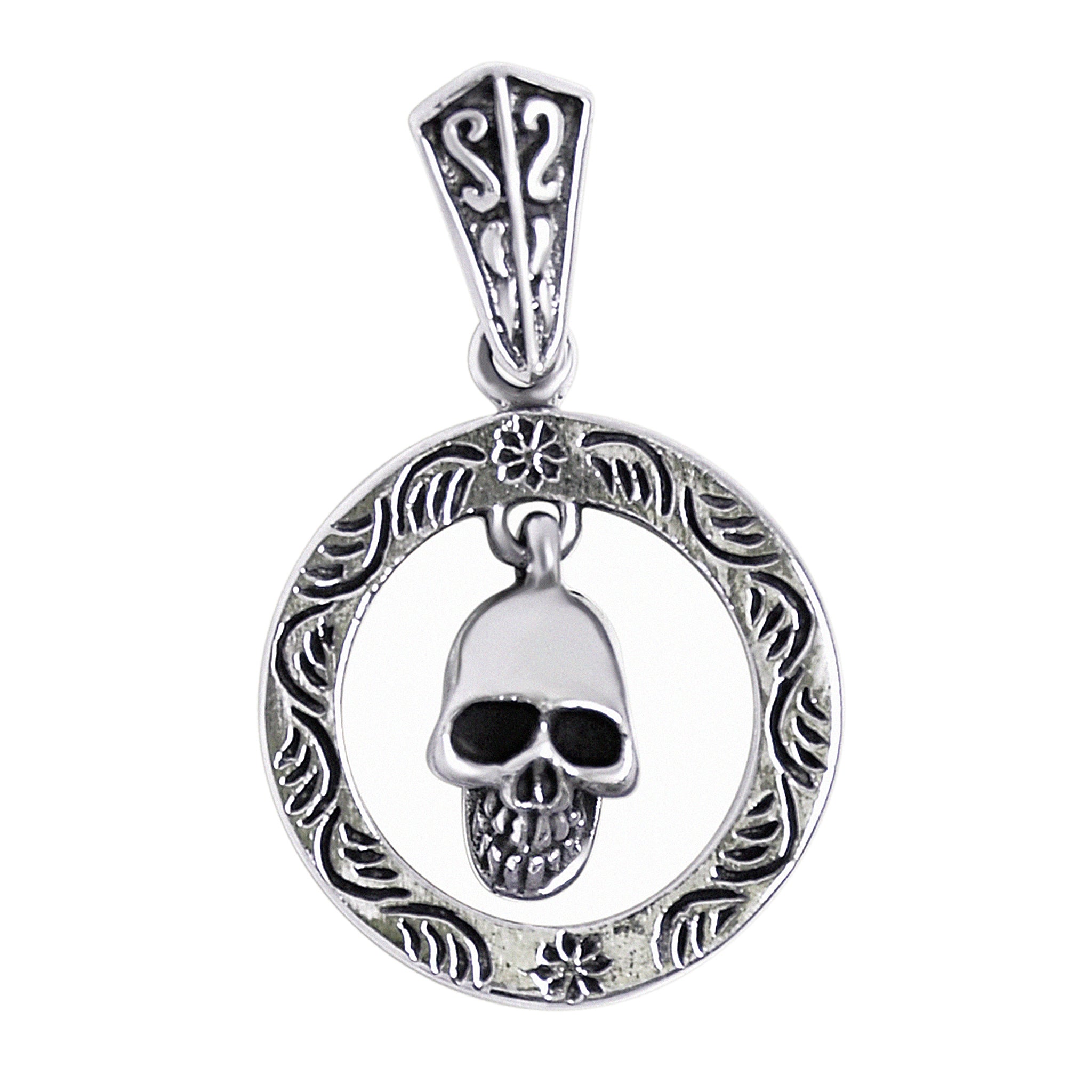 Sterling Silver Circle Skull Pendant