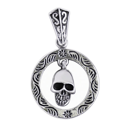 Sterling Silver Circle Skull Pendant