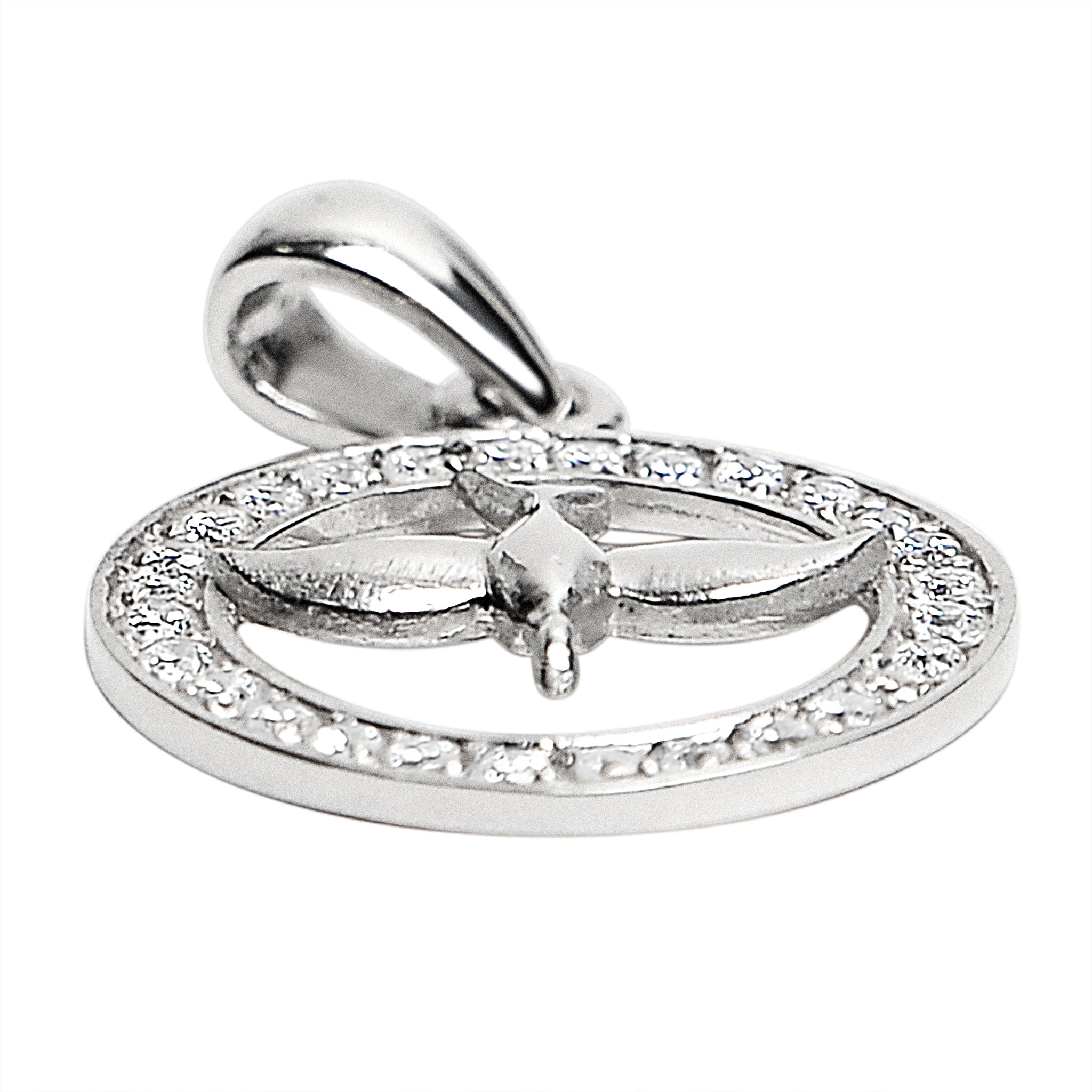 Sterling Silver CZ Circled Dove Pendant