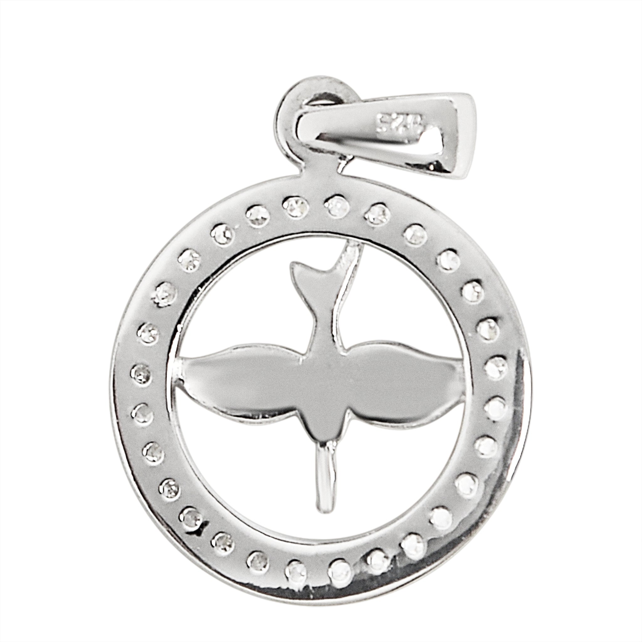Sterling Silver CZ Circled Dove Pendant