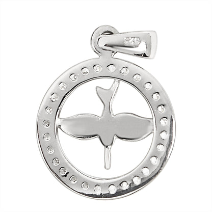 Sterling Silver CZ Circled Dove Pendant