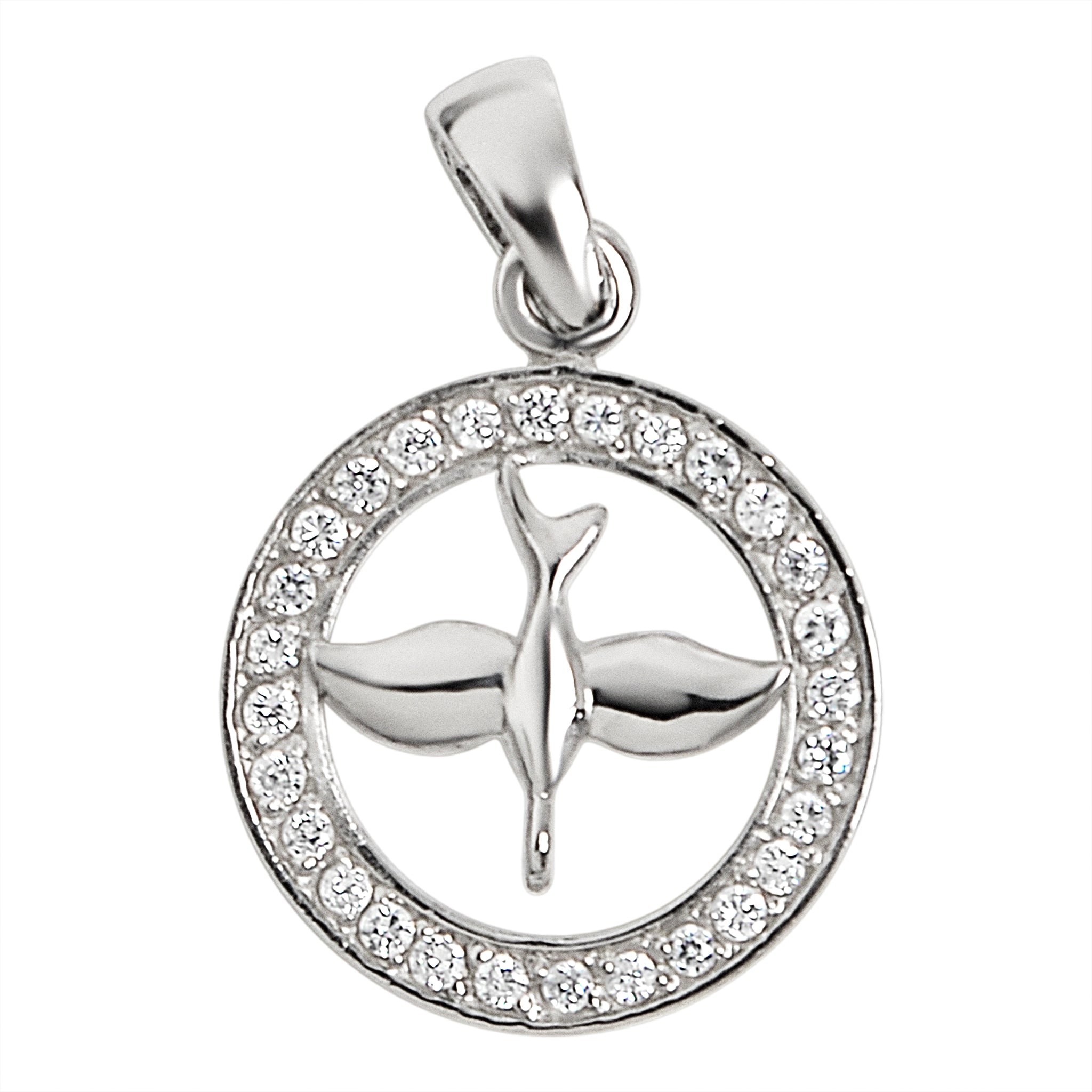 Sterling Silver CZ Circled Dove Pendant