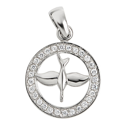 Sterling Silver CZ Circled Dove Pendant
