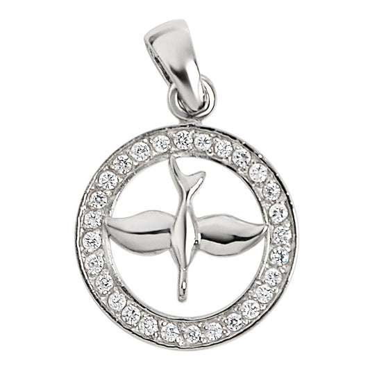Sterling Silver CZ Circled Dove Pendant