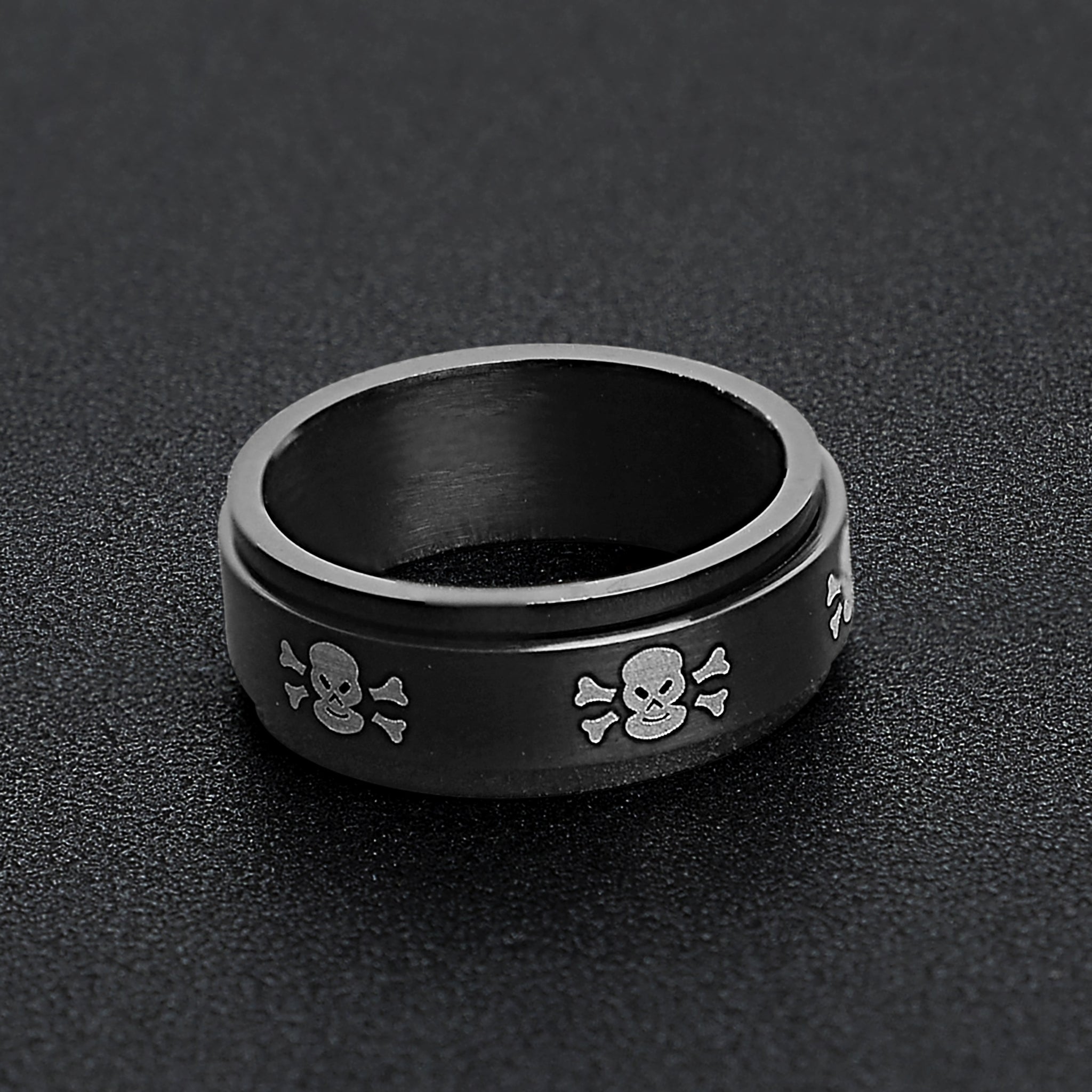 Stainless Steel Black & White Skull Spinner Ring