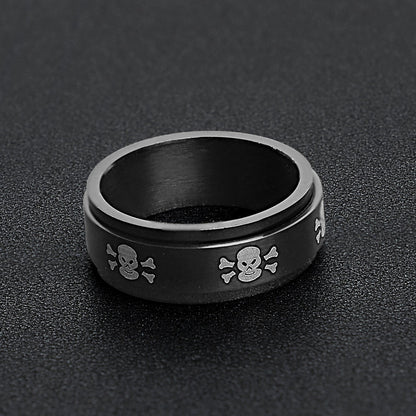 Stainless Steel Black & White Skull Spinner Ring