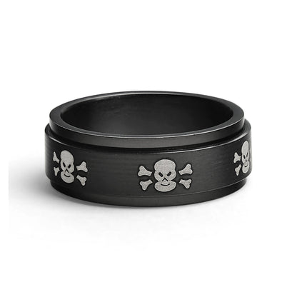 Stainless Steel Black & White Skull Spinner Ring