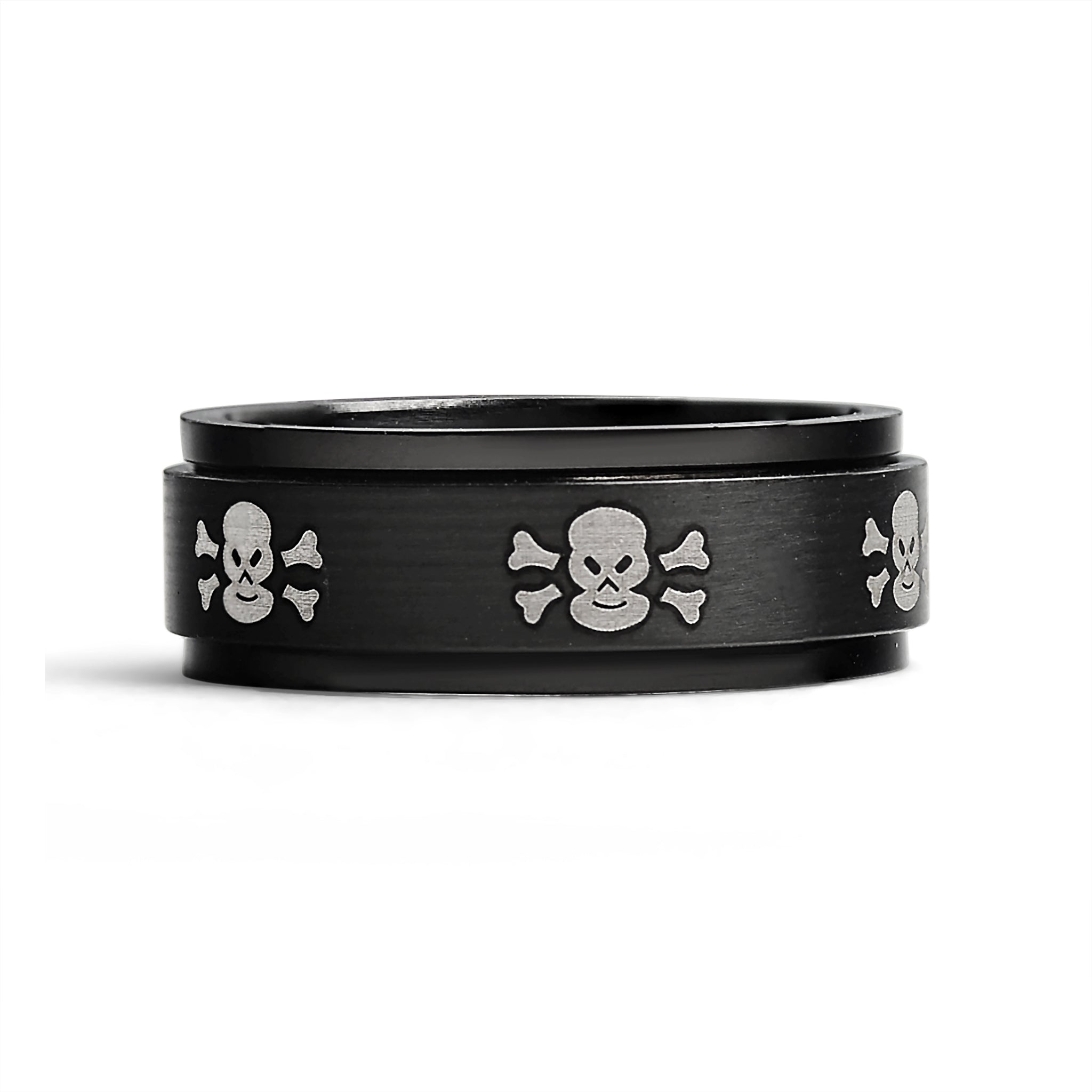 Stainless Steel Black & White Skull Spinner Ring