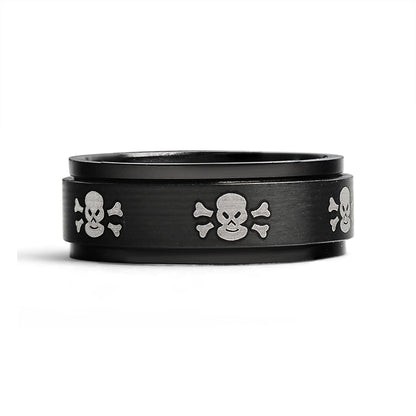 Stainless Steel Black & White Skull Spinner Ring