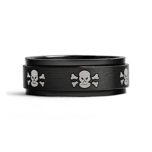 Stainless Steel Black & White Skull Spinner Ring
