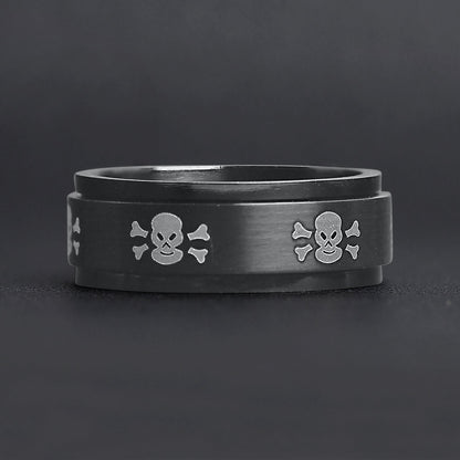 Stainless Steel Black & White Skull Spinner Ring