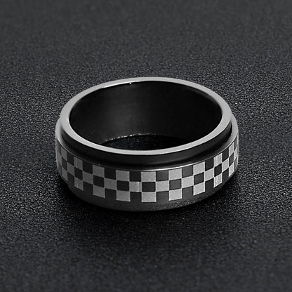 Stainless Steel Black Checker Spinner Ring