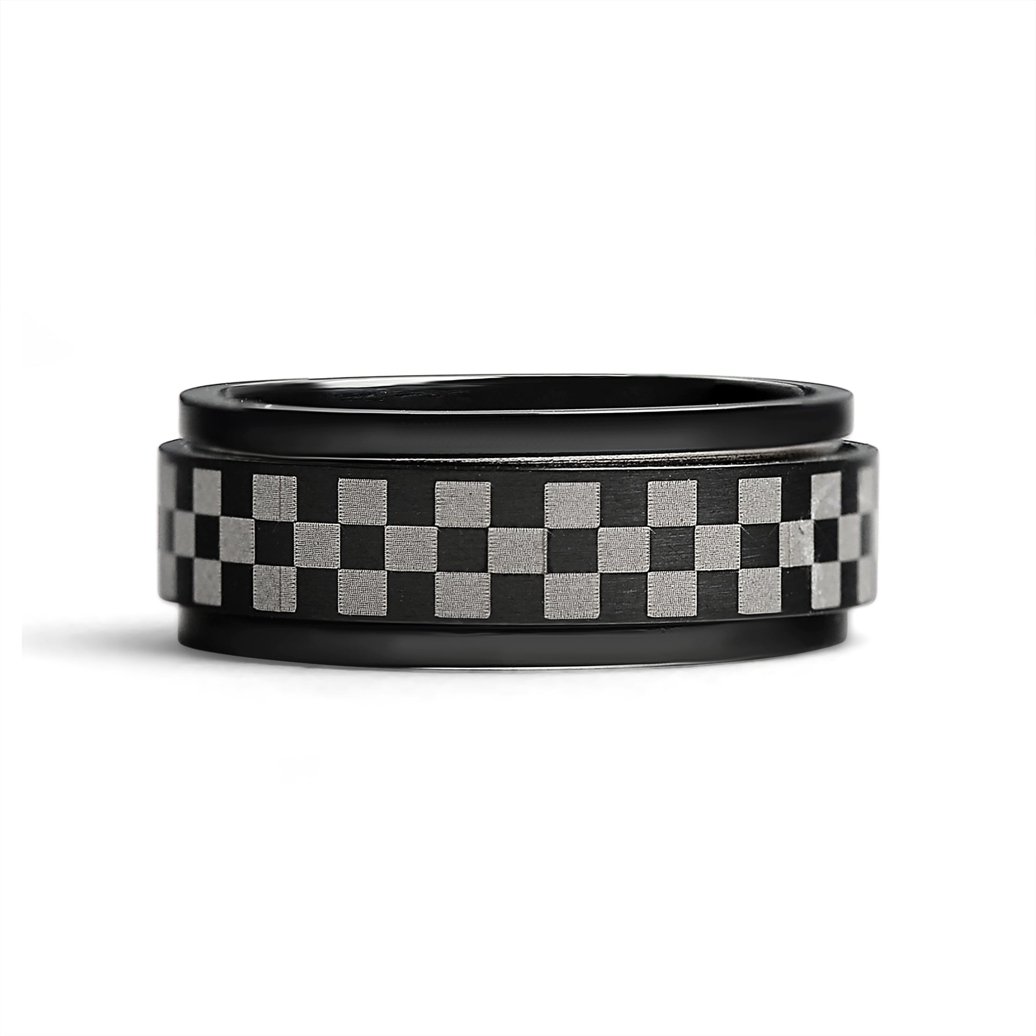 Stainless Steel Black Checker Spinner Ring