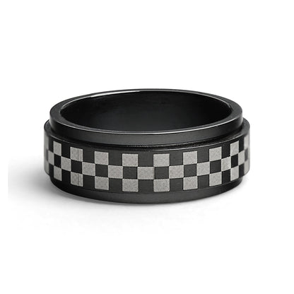 Stainless Steel Black Checker Spinner Ring