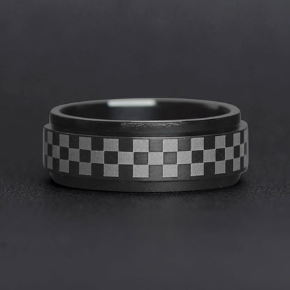Stainless Steel Black Checker Spinner Ring