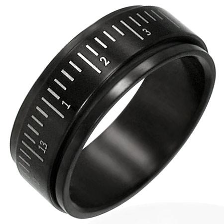 Stainless Steel Black Ruler Spinner Ring