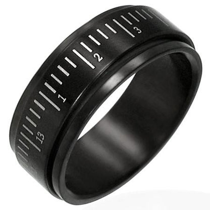 Stainless Steel Black Ruler Spinner Ring