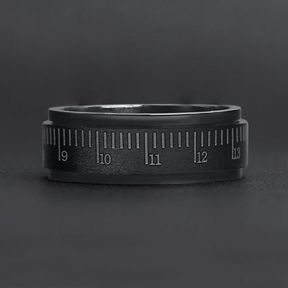 Stainless Steel Black Ruler Spinner Ring