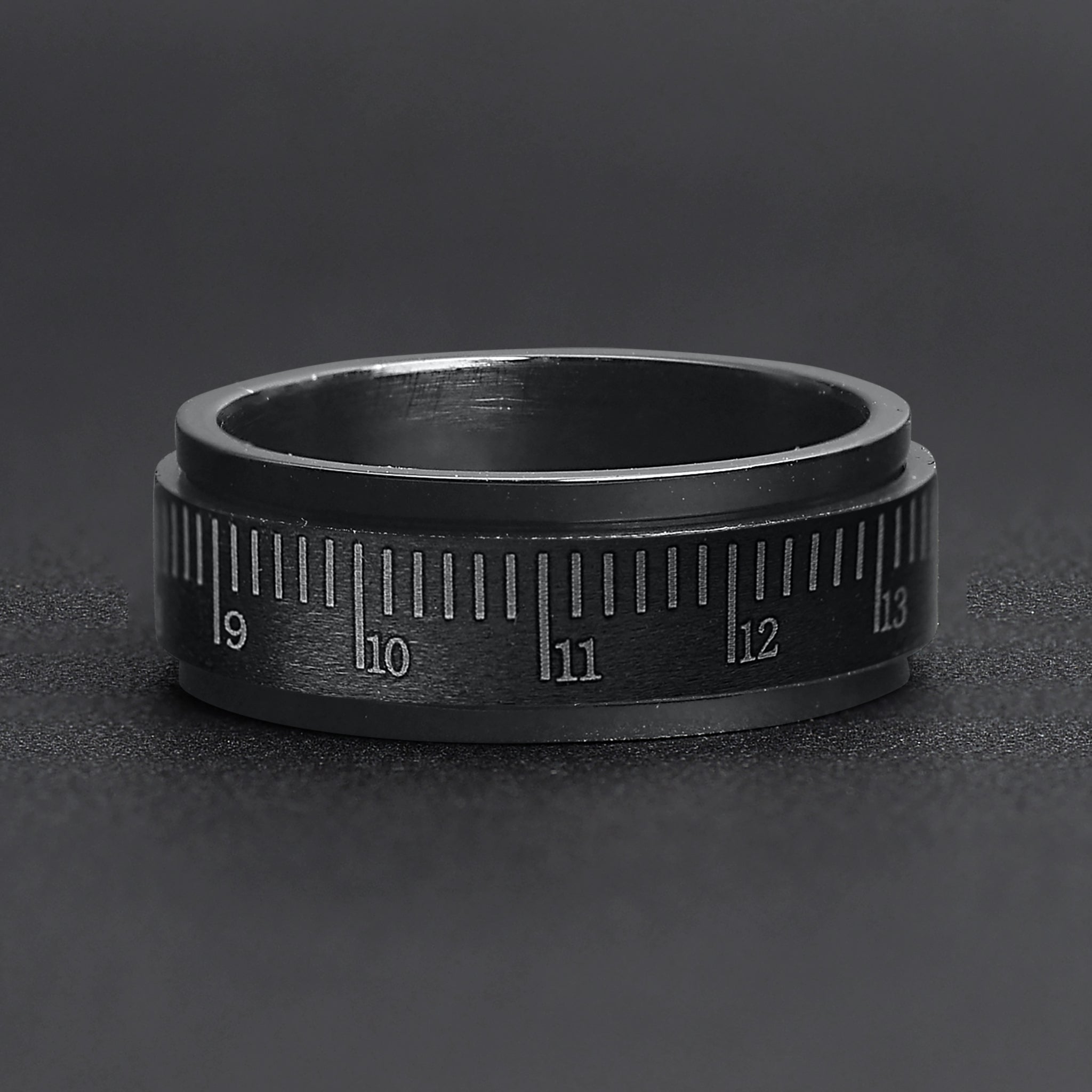 Stainless Steel Black Ruler Spinner Ring
