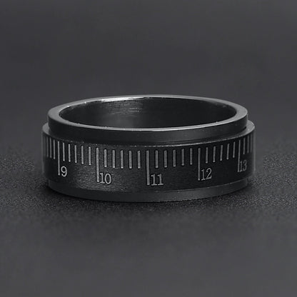 Stainless Steel Black Ruler Spinner Ring