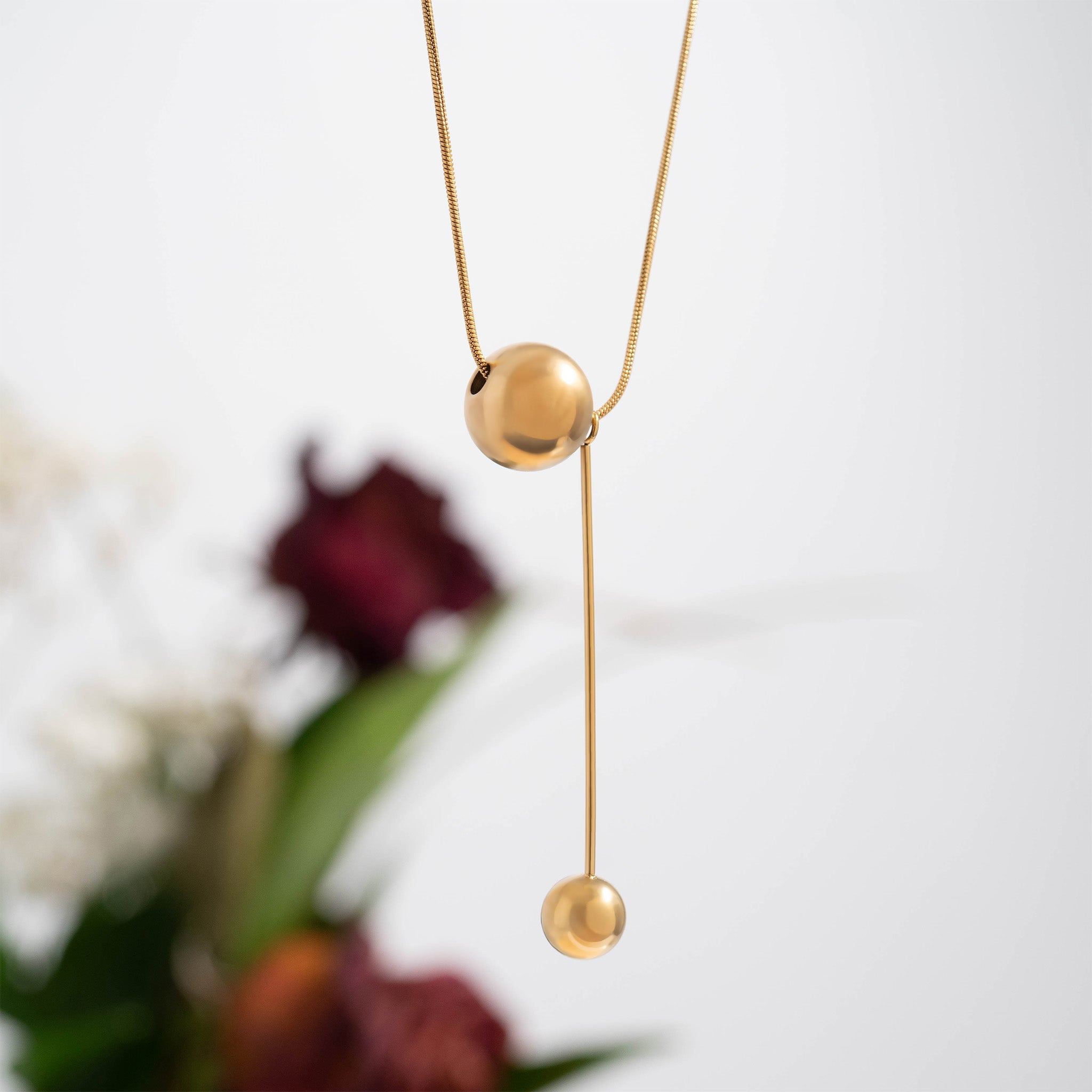 18K Gold PVD Stainless Steel Snake Chain Ball Pendant Necklace