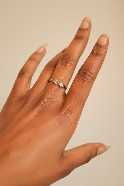 18K Gold PVD Stainless Steel CZ Stone Heart Symbol Ring