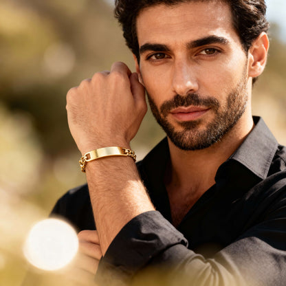 18K Gold PVD Stainless Steel Blank ID Curved Bar Bracelet