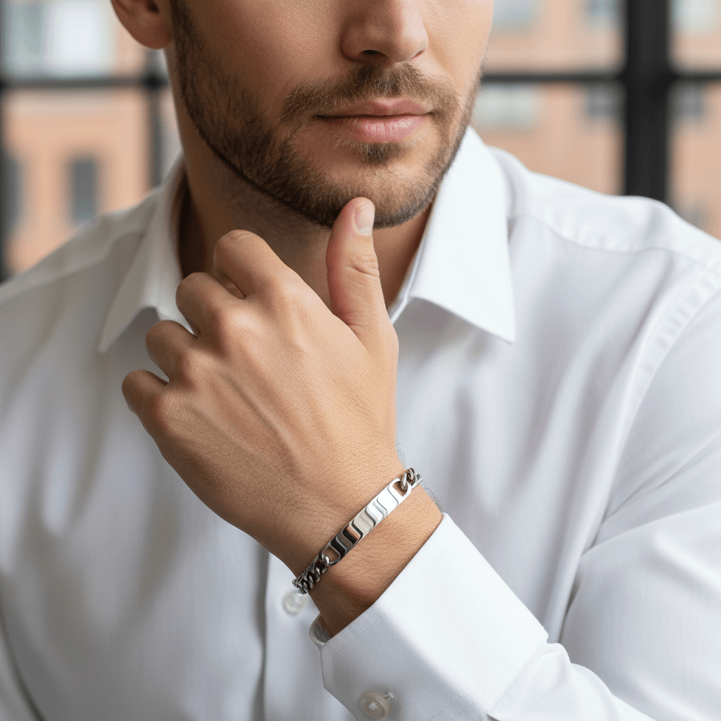 18K Gold PVD Stainless Steel Blank ID Curved Bar Bracelet