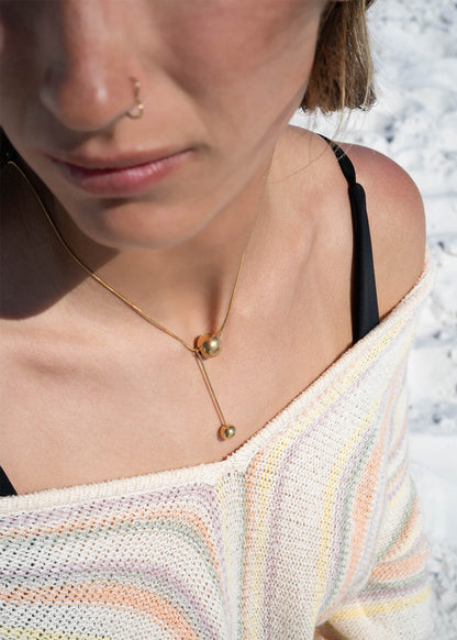 18K Gold PVD Stainless Steel Snake Chain Ball Pendant Necklace