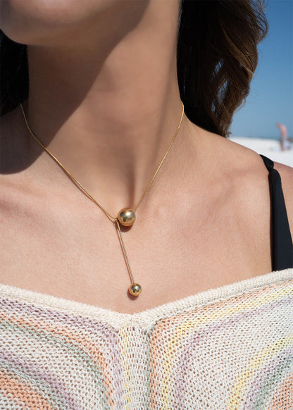 18K Gold PVD Stainless Steel Snake Chain Ball Pendant Necklace