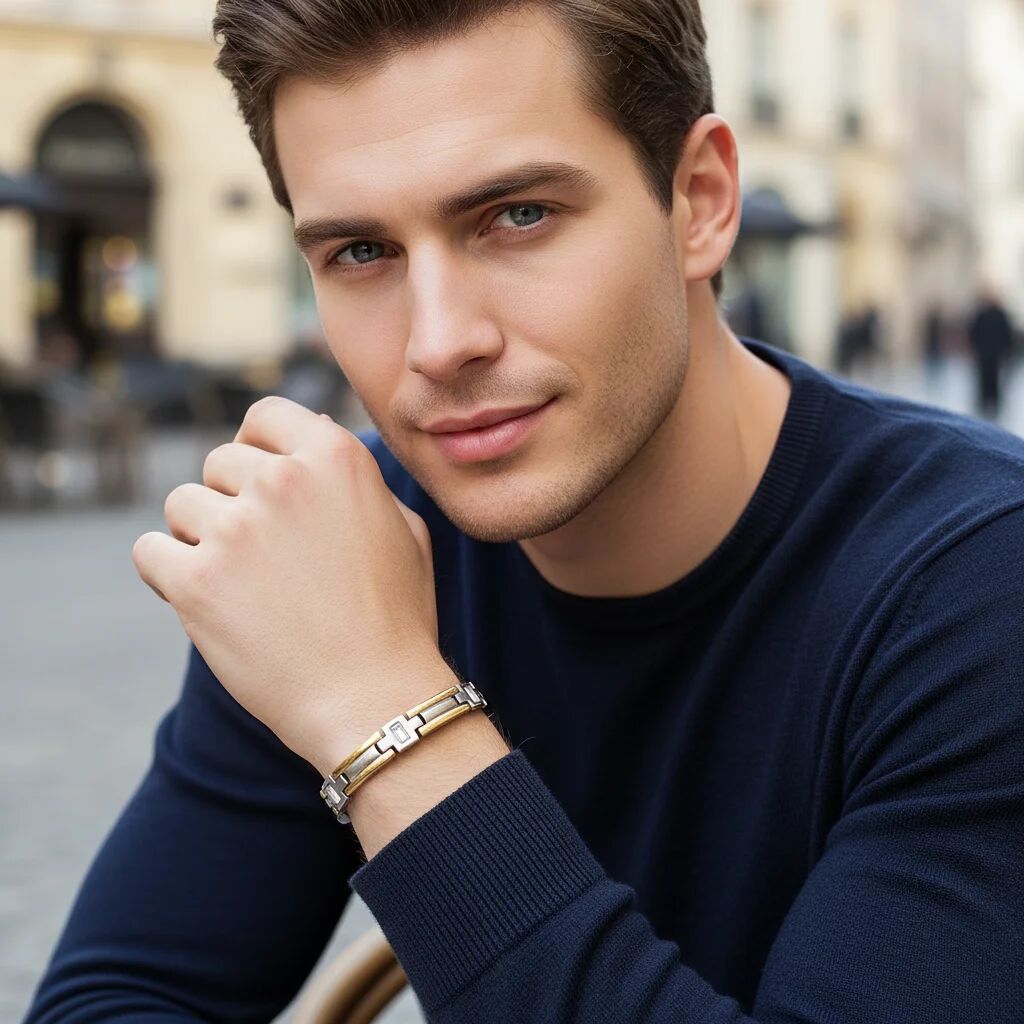Stainless Steel & Gold PVD Coated Germanium Magnetic Bracelet