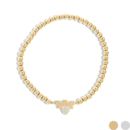 18K Gold PVD Stainless Steel Stone Bee Metal Beaded Stretch Bracelet