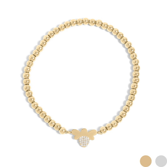18K Gold PVD Stainless Steel Stone Bee Metal Beaded Stretch Bracelet