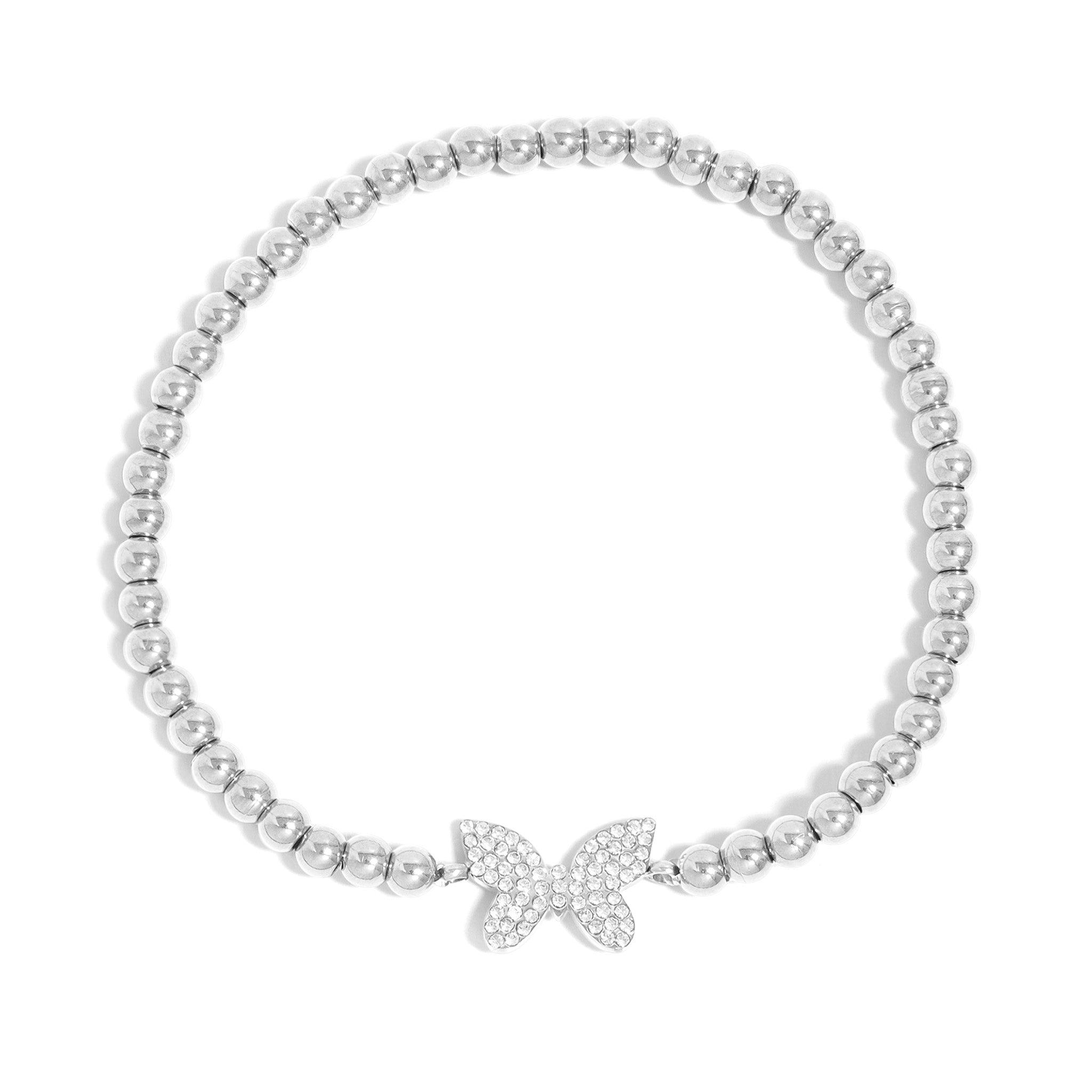 18K Gold PVD Stainless Steel Stone Butterfly Metal Beaded Stretch Bracelet