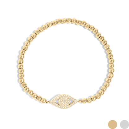 18K Gold PVD Stainless Steel Stone Evil Eye Metal Beaded Stretch Bracelet