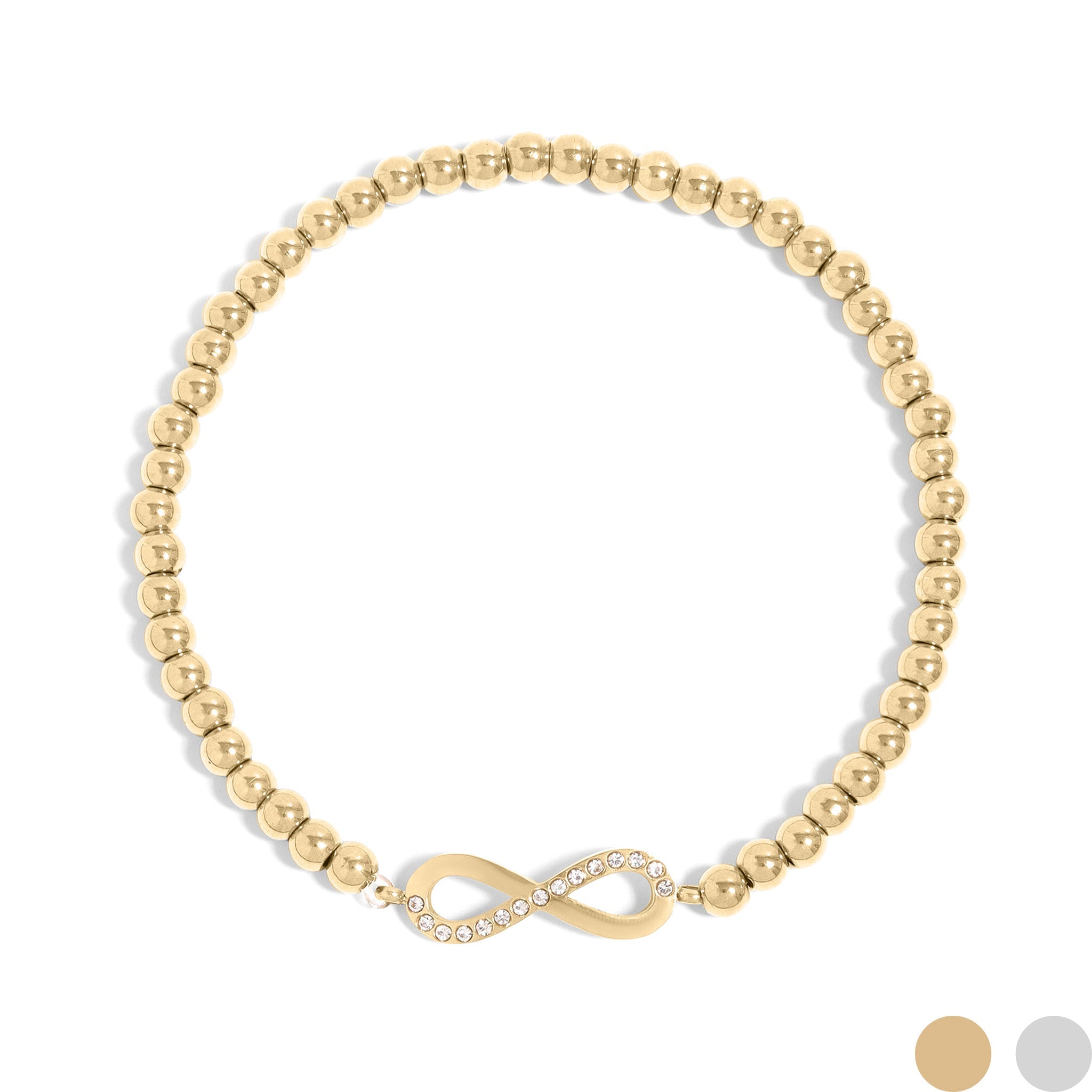 18K Gold PVD Stainless Steel Stone Infinity Sign Metal Beaded Stretch Bracelet