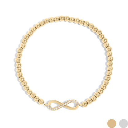 18K Gold PVD Stainless Steel Stone Infinity Sign Metal Beaded Stretch Bracelet