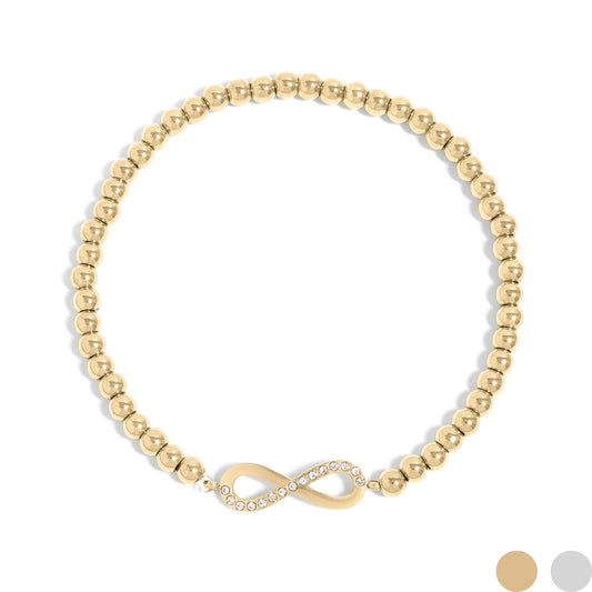 18K Gold PVD Stainless Steel Stone Infinity Sign Metal Beaded Stretch Bracelet