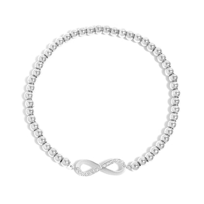 18K Gold PVD Stainless Steel Stone Infinity Sign Metal Beaded Stretch Bracelet