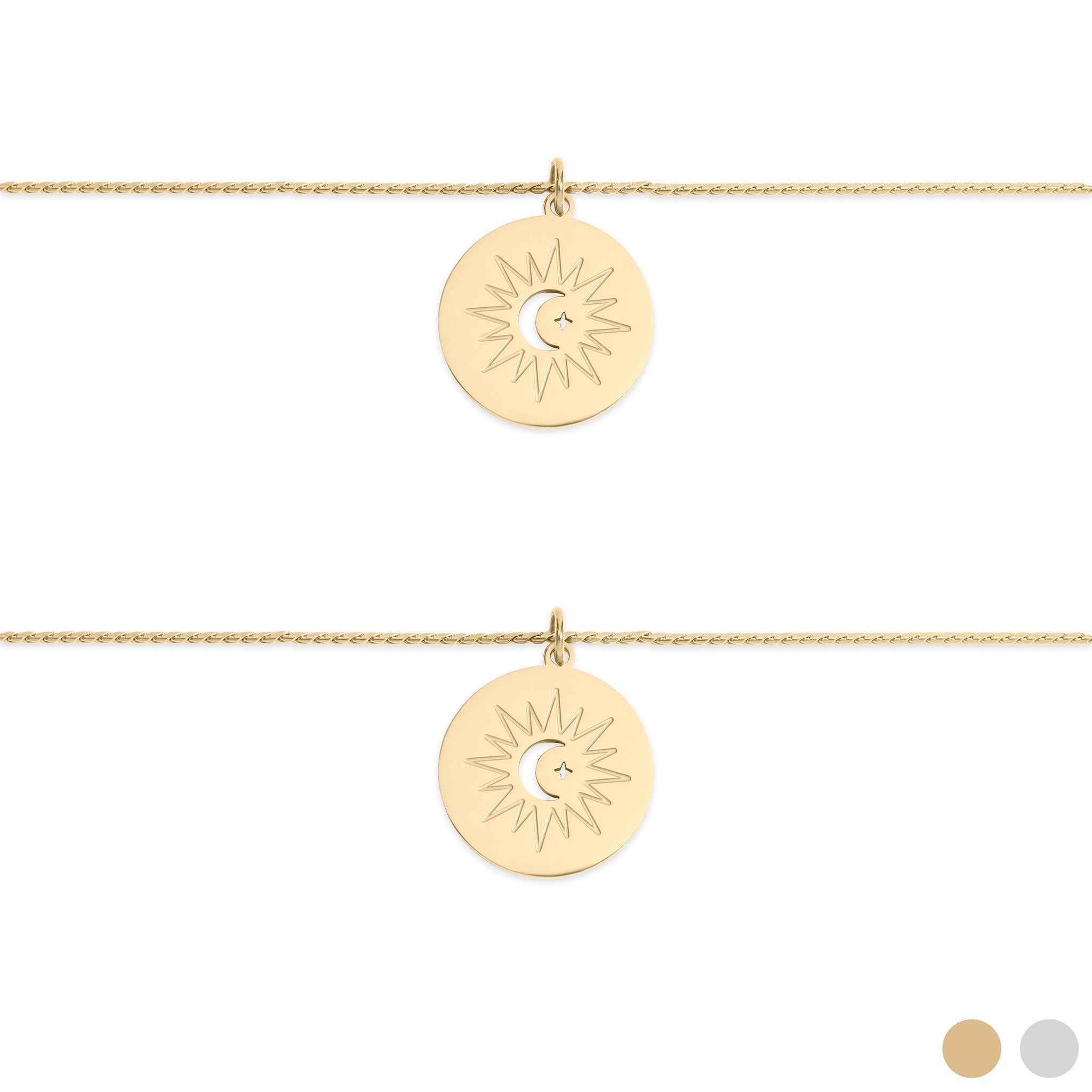 Stainless Steel Mom and Me Moon And Sun Necklace Set