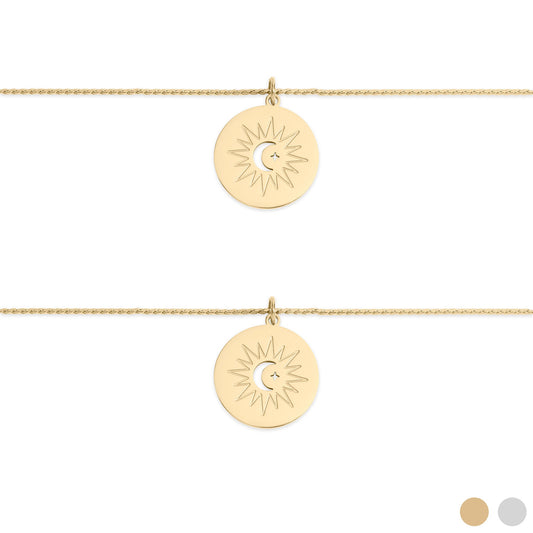 Stainless Steel Mom and Me Moon And Sun Necklace Set