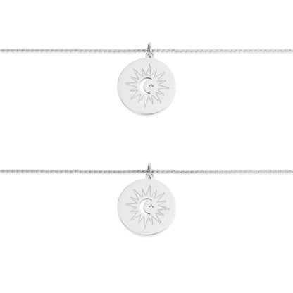 Stainless Steel Mom and Me Moon And Sun Necklace Set