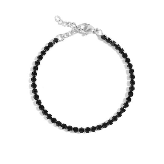 Stainless Steel Jet Rhinestone Tennis Chain Bracelet