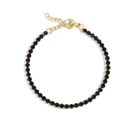 18K Gold PVD Stainless Steel Jet Rhinestone Tennis Chain Bracelet