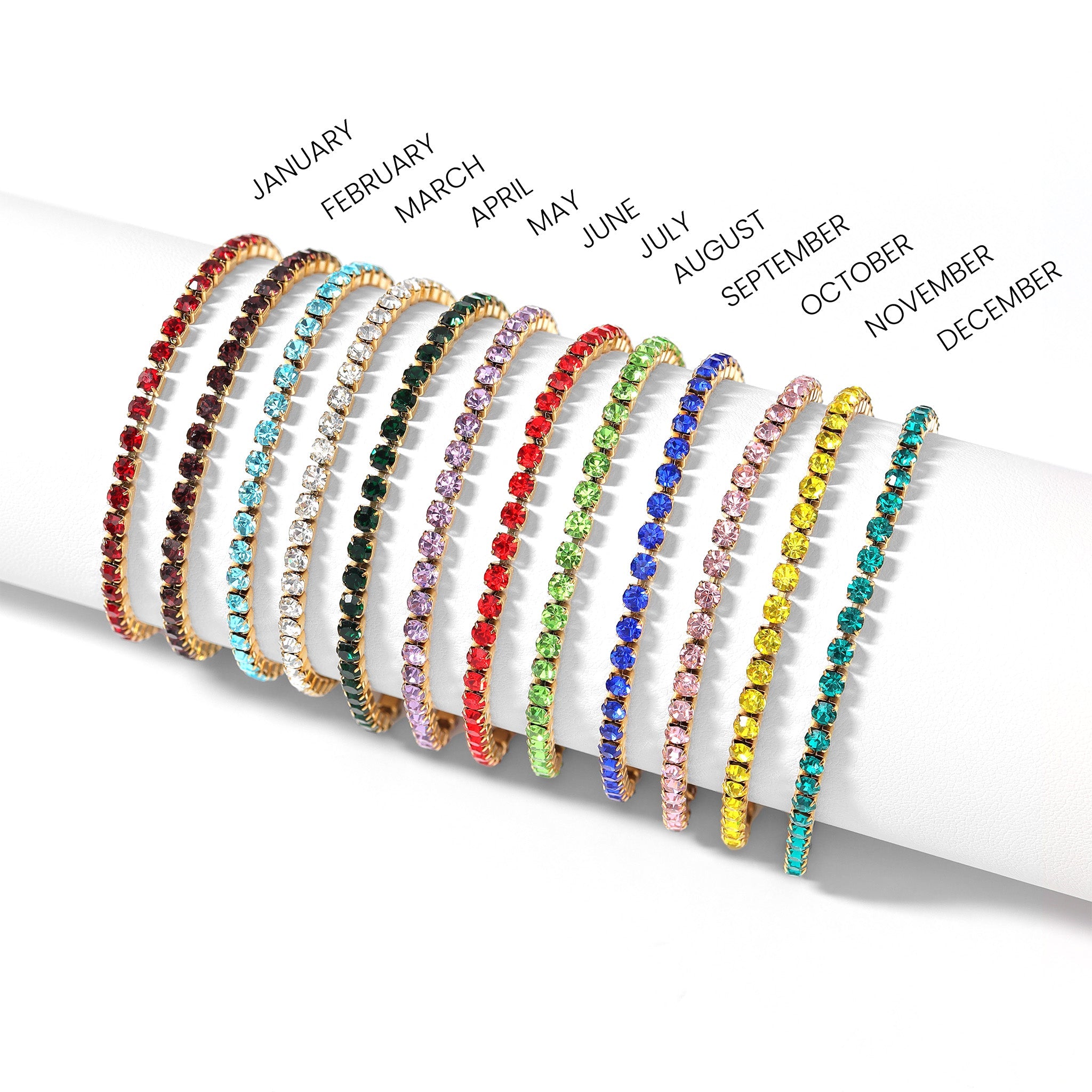 18K Gold PVD Stainless Steel Birthstone Tennis Chain Bracelet