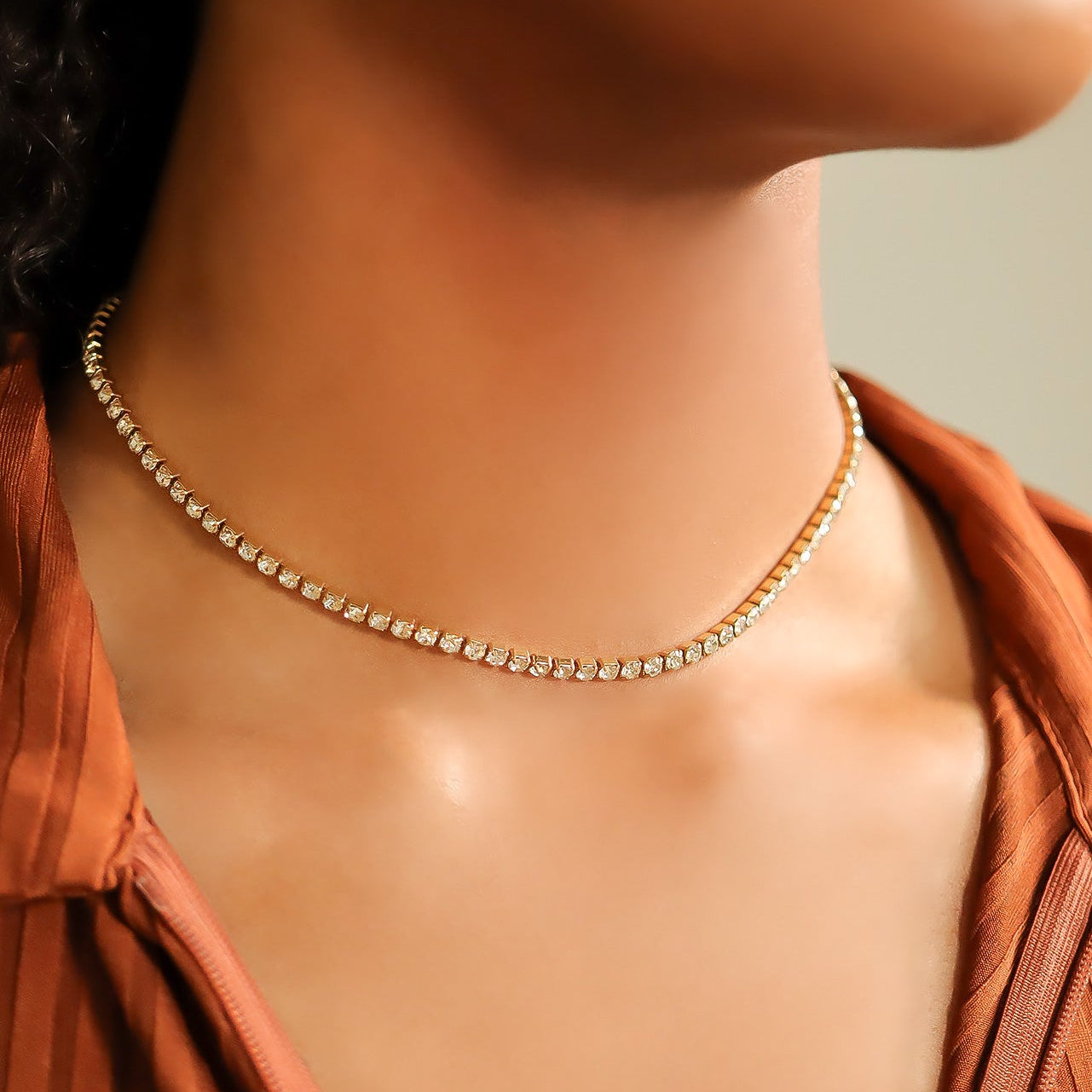 18K Gold PVD Stainless Steel CZ Tennis Chain Necklace