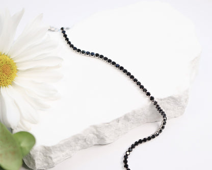 Stainless Steel Jet Rhinestone Tennis Chain Necklace