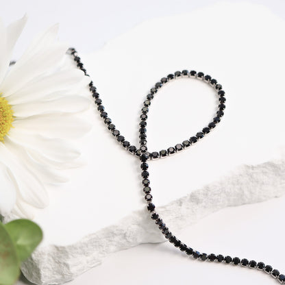 Stainless Steel Jet Rhinestone Tennis Chain Necklace